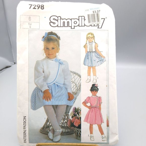 Vintage Sewing PATTERN Simplicity 7298, Girls 1985 Dress and Jacket, Child Size - Picture 1 of 2